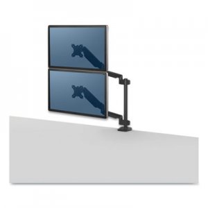 Fellowes FEL8043401 Platinum Series Dual Stacking Arm for 27" Monitors, 360 deg Rotation, 180 deg Tilt, 360 deg Pan, Black