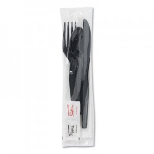 Dixie DXECH56NSPC7 Wrapped Tableware/Napkin Packets, Fork/Knife/Spoon/Napkin, Black, 250/Carton