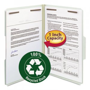 Smead SMD20003 100% Recycled Pressboard Fastener Folders, Legal Size, Gray-Green, 25/Box