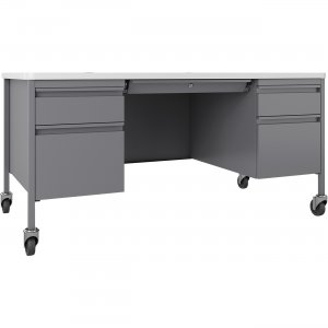 Lorell 66946 Fortress White/Platinum Steel Teachers Desk