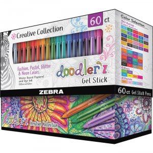 Zebra Pen 41960 Doodler'z Gel Stick Pen 1.0mm Assorted 60Pk