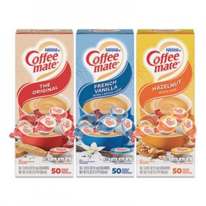 Coffee mate NES46193CT Liquid Coffee Creamer, French Vanilla/Hazelnut/Original, 0.38 oz Mini Cups, 150 Cups/Carton