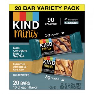 KIND KND27964 Minis, Dark Chocolate Nuts and Sea Salt/Caramel Almond and Sea Salt, 0.7 oz, 20/Pack