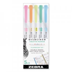Zebra ZEB78105 Mildliner Double Ended Highlighter, Chisel/Bullet Tip, Assorted Colors, 5/Pack