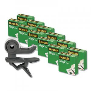 Scotch MMM810K12C19 Clip Dispenser Value Pack, 1" Core, Charcoal, Plus 12 Tape Rolls 3/4" x 1000"