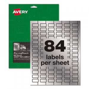 Avery AVE60519 PermaTrack Metallic Asset Tag Labels, Laser Printers, 0.5 x 1, Silver, 84/Sheet, 8 Sheets/Pack