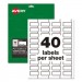 Avery AVE60528 PermaTrack Tamper-Evident Asset Tag Labels, Laser Printers, 0.75 x 1.5, White, 40/Sheet, 8 Sheets