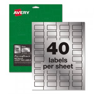 Avery AVE61523 PermaTrack Metallic Asset Tag Labels, Laser Printers, 0.75 x 1.5, Metallic Silver, 40/Sheet, 8 Sheets