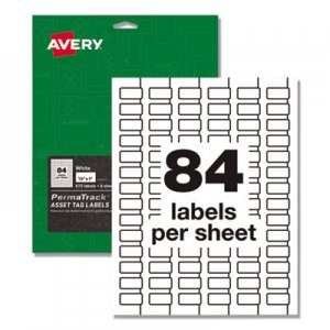 Avery AVE61527 PermaTrack Durable White Asset Tag Labels, Laser Printers, 0.5 x 1, White, 84/Sheet, 8 Sheets/Pack