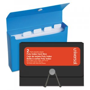 Universal UNV47304 Poly Index Card Box, Plastic, Black/Blue, 3" x 1.33" x 5", 2/Pack