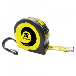 Boardwalk BWKTAPEM25 Easy Grip Tape Measure, 25 ft, Plastic Case, Black and Yellow, 1/16" Graduations