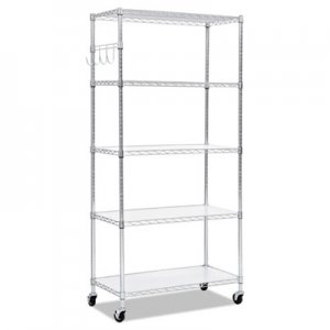 Alera ALESW653618SR 5-Shelf Wire Shelving Kit with Casters and Shelf Liners, 36w x 18d x 72h, Silver