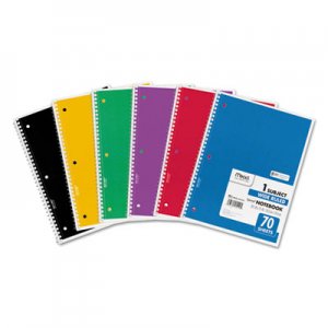 Mead MEA73063 Spiral Notebook, 1 Subject, Wide/Legal Rule, Assorted Color Covers, 10.5 x 8, 70 Sheets, 6/Pack
