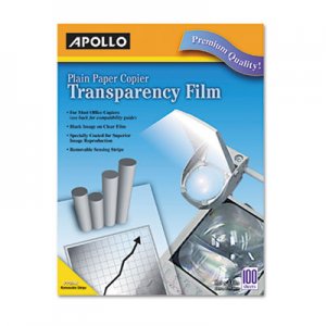 Apollo APOPP201C Plain Paper B/W Laser Transparency Film w/Handling Strip, Letter, Clear, 100/Box