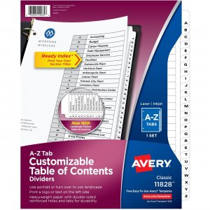 Avery 11828 Avery Ready Index A-Z 26 Tab Dividers, Customizable TOC, 1 Set