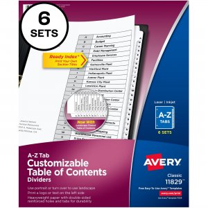Avery 11829 Ready Index A-Z 26 Tab Dividers, Customizable TOC, 6 Sets