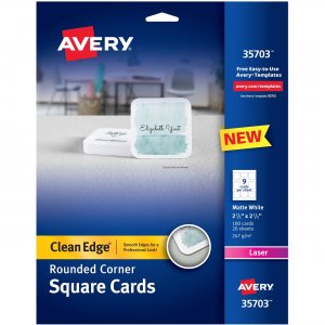 Avery 35703 Square Cards w/Rounded Edges, 2.5"x2.5" , 90 lbs. 180 Laser Cards