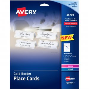 Avery 35701 Place Cards With Gold Border 1-7/16" x 3-3/4" , 65 lbs. 150 Cards