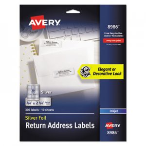 Avery AVE8986 Foil Mailing Labels, Inkjet Printers, 0.75 x 2.25, Silver, 30/Sheet, 10 Sheets/Pack