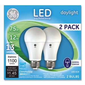 GE GEL93127670 75W LED Bulbs, 12 W, A19 Bulb, Daylight, 2/Pack