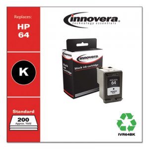 Innovera IVR64BK Remanufactured Black Ink, Replacement for HP 64 (N9J90AN), 200 Page-Yield