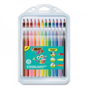 BIC BICBKXP36AST Kids Coloring Combo Pack in Durable Case, 12 Each: Colored Pencils, Crayons, Markers