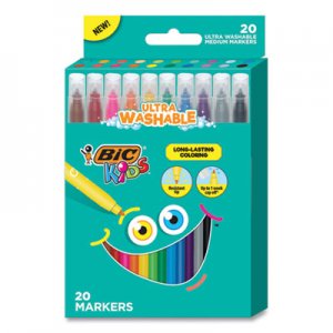 BIC BICBKCM20AST Kids Ultra Washable Markers, Medium Bullet Tip, Assorted Colors, 20/Pack