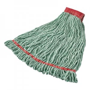 Rubbermaid Commercial RCPA25306GR00 Web Foot Shrinkless Looped-End Wet Mop Head, Cotton/Synthetic, Large, Green, 5" Red Headband