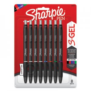 Sharpie S-Gel SAN2126231 S-Gel Retractable Gel Pen, Medium 0.7 mm, Assorted Ink, Black Barrel, 8/Pack