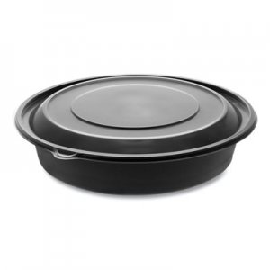 Pactiv PCT0CN80948CSTC EarthChoice MealMaster Bowls with Lids, 48 oz, 10.13" Diameter x 2.13"h, 1-Compartment, Black/Clear