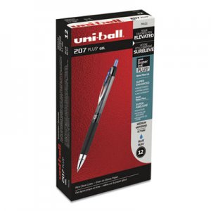 Uni-Ball UBC70121 207PLUS+ Retractable Gel Pen, Medium 0.7 mm, Blue Ink, Black Barrel, Dozen