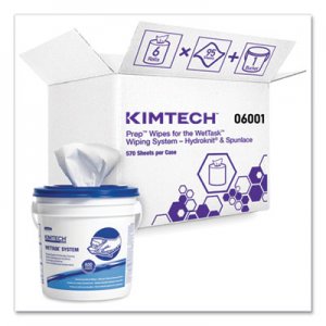 KIMTECH KCC0600104 Wipers for WETTASK System, Bleach, Disinfectants and Sanitizers, 6 x 12, 570/Roll, 6 Rolls and 1 Bucket