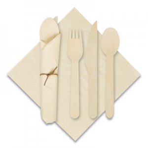 Hoffmaster HFM120030 Pre-Rolled Caterwrap Kraft Napkins with Wood Cutlery, 6 x 12 Napkin;Fork;Knife;Spoon, 7" to 9