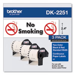 Brother BRTDK22513PK Continuous Paper Label Tape, 2.44" x 100ft, White, 3 Rolls/Pack