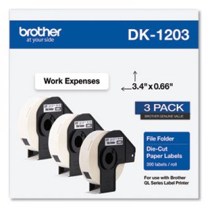 Brother BRTDK12033PK Die-Cut File Folder Labels, 0.66 x 3.4, White, 300/Roll, 3 Rolls/Pack
