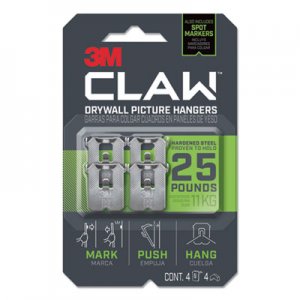 3M MMM3PH25M4ES Claw Drywall Picture Hanger, Holds 25 lbs, 4 Hooks and 4 Spot Markers, Stainless Steel