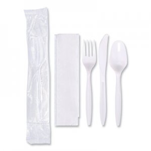 Hoffmaster HFM117799 Economy Cutlery Kit, Fork/Knife/Spoon/Napkin, White, 250/Carton