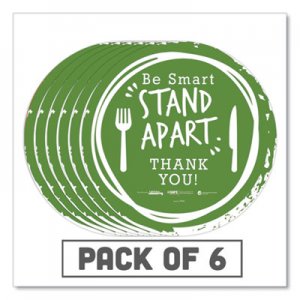 Tabbies TAB79061 BeSafe Messaging Floor Decals, Be Smart Stand Apart; Knife/Fork; Thank You, 12" Dia., Green/White, 6/Carton