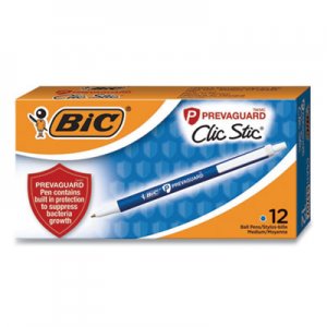 BIC BICCSA11BE PrevaGuard Antimicrobial Retractable Ballpoint Pen, Medium 1 mm, Blue Ink/Barrel, Dozen