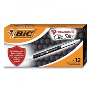 BIC BICCSA11BK PrevaGuard Antimicrobial Retractable Ballpoint Pen, Medium 1 mm, Black Ink/Barrel, Dozen