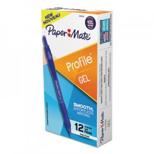 Paper Mate PAP2102130 Profile Retractable Gel Pen, Fine 0.5 mm, Blue Ink, Translucent Blue Barrel, Dozen