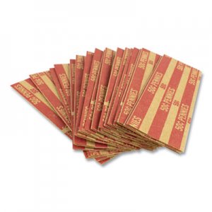 CONTROLTEK CNK560042 Flat Tubular Coin Wrap, Pennies, $0.50, Red, 1,000/Box