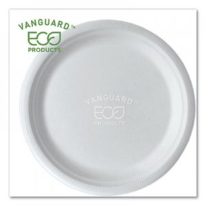Eco-Products ECOEPP005NFA Vanguard Renewable and Compostable Sugarcane Plates, 10", White, 500/Carton