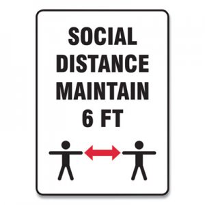 Accuform GN1MGNF549VPESP Social Distance Signs, Wall, 10 x 14, "Social Distance Maintain 6 ft", 2 Humans/Arrows, White, 10/Pack