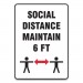 Accuform GN1MGNF547VPESP Social Distance Signs, Wall, 7 x 10, "Social Distance Maintain 6 ft", 2 Humans/Arrows, White, 10/Pack