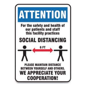 Accuform GN1MGNG907VPESP Social Distance Signs, Wall, 10 x 14, Patients and Staff Social Distancing, Humans/Arrows, Blue/White, 10/Pack