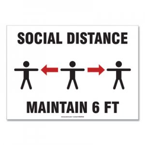 Accuform GN1MGNF544VPESP Social Distance Signs, Wall, 10 x 7, "Social Distance Maintain 6 ft", 3 Humans/Arrows, White, 10/Pack