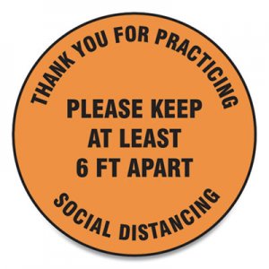 Accuform GN1MFS428ESP Slip-Gard Floor Signs, 12" Circle,"Thank You For Practicing Social Distancing Please Keep At Least 6 ft