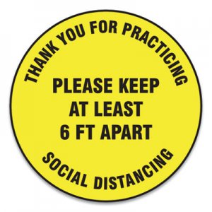 Accuform GN1MFS426ESP Slip-Gard Floor Signs, 12" Circle,"Thank You For Practicing Social Distancing Please Keep At Least 6 ft