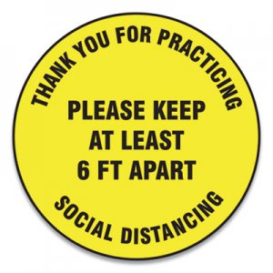 Accuform GN1MFS427ESP Slip-Gard Floor Signs, 17" Circle,"Thank You For Practicing Social Distancing Please Keep At Least 6 ft